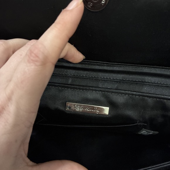 Kate Landry Black Faux Leather Convertible Evening Clutch Crystal Bead - Picture 8 of 10